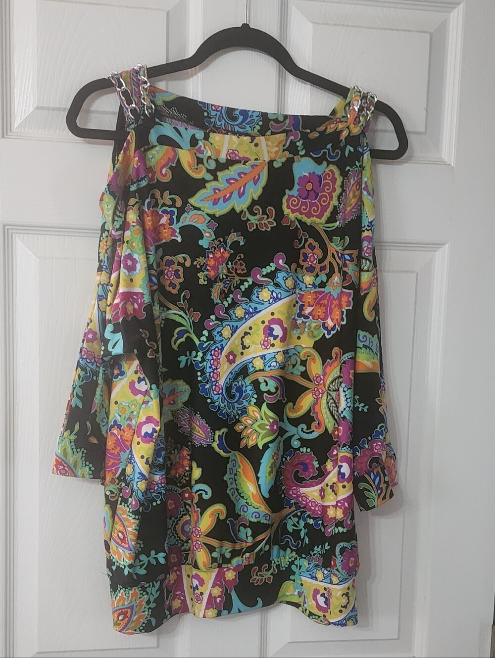 PECK & PECK Cold Shoulder Paisley Print Women's Top - Black bright Multi Color L